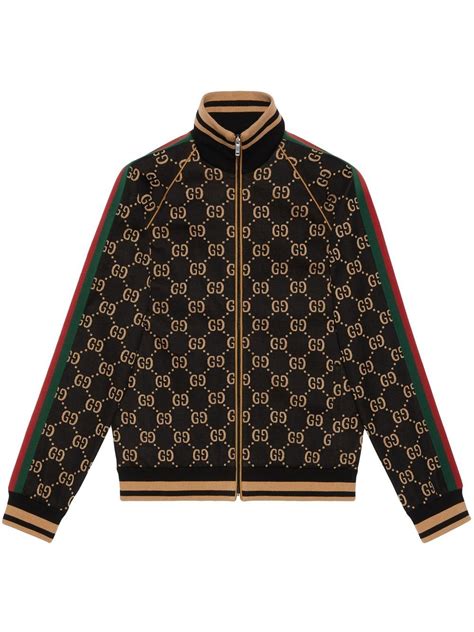 girl black fuzzy zip up gucci jacket|GG jacquard zip jacket in camel .